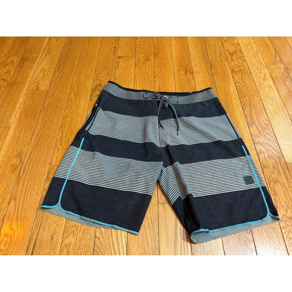 Rip Curl Mirage Mens Striped Board Shorts Charcoal Turquoise Size 36 37